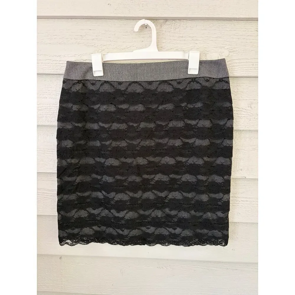 Sharagano Studio Black Lace Skirt Size 14 Elegant Stretch Pencil Skirt